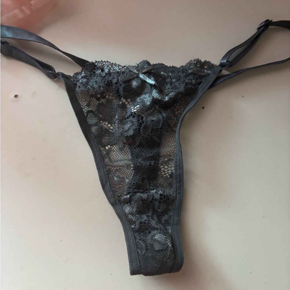 Elegant Lace Thong in Charcoal Gray